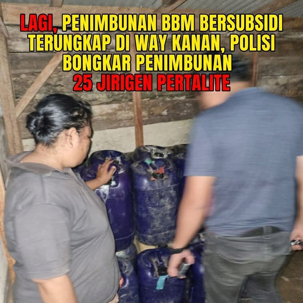 Polsek Pakuan Ratu berhasil mengungkap dugaan penimbunan bahan bakar minyak (BBM) bersubsidi jenis Pertalite